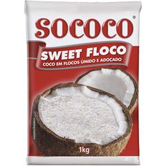 COCO EM FLOCOS UMIDO E ADOCADO SWEET SOCOCO PACOTE 1KG    