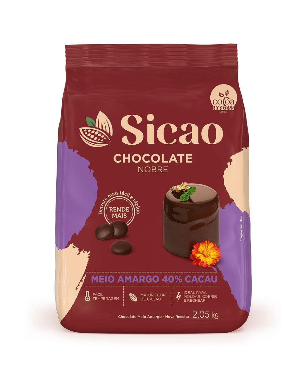 CHOCOLATE NOBRE MEIO AMARGO 40% CACAU GOTAS SICAO PACOTE 2,05KG    