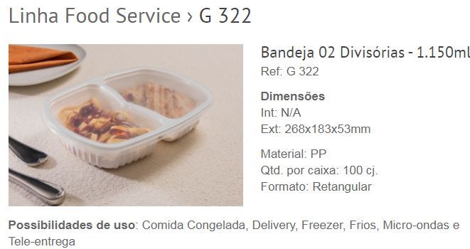 BANDEJA 2 DIVISORIAS FREEZER E MICROONDAS G-322 1150ML GALVANOTEK CAIXA COM 100 UNIDADES