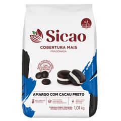 COBERTURA MAIS CHOCOLATE AMARGO COM CACAU PRETO GOTAS SICAO PACOTE 1,01KG