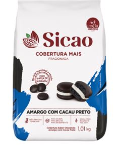COBERTURA MAIS CHOCOLATE AMARGO COM CACAU PRETO GOTAS SICAO PACOTE 1,01KG   