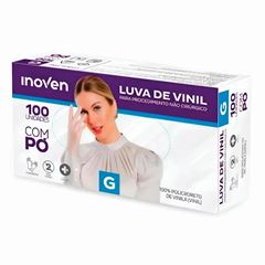 LUVA VINIL COM AMIDO TAMANHO G INOVEN CAIXA COM 100 UNIDADES